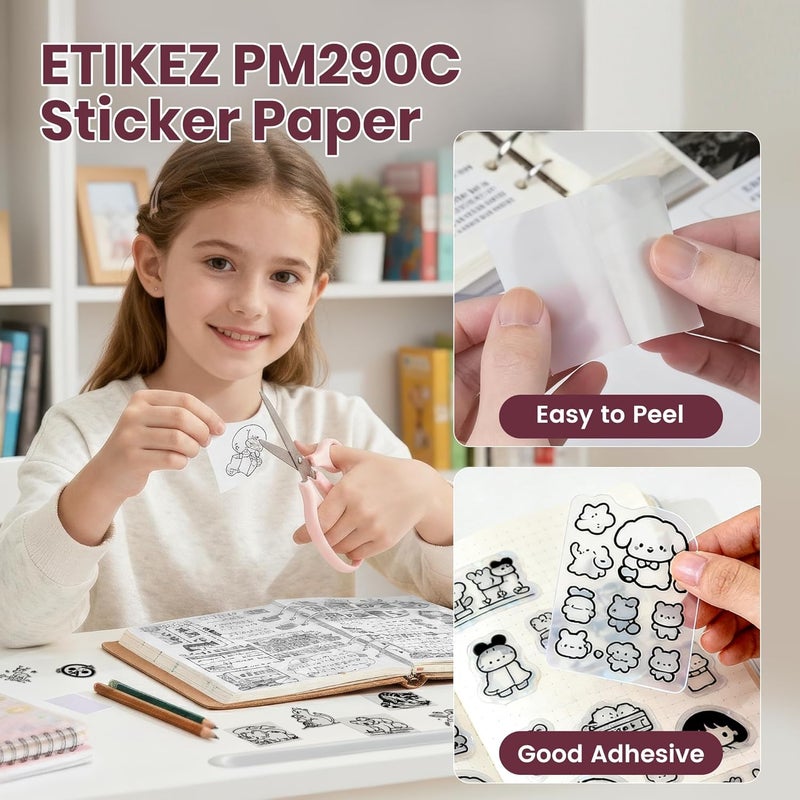 ETIKEZ Genuine Self-Adhesive Thermal Printer Stickers, Compatible with PM290C Mini Sticker Printer, Black on White, 54mmx3.2m Sticker Paper for Journal, Study, Photos, Note, 3 Rolls, Transparent - Image 5